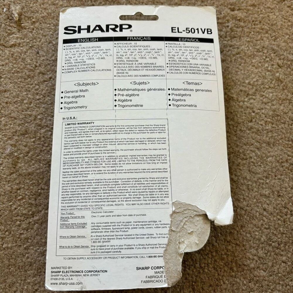 Sharp EL-501VB Scientific Calculator *New* - Picture 4 of 4